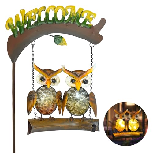 HONGLAND Solar Lights Outdoor Decor, Owl Swing Garden Decor, Owl Gifts for Women Mom, Whimsical Garden Lights Outdoor Decorations with Welcome Sign for Outside Patio Yard Lawn Decor-48inch - color: Owl Swing