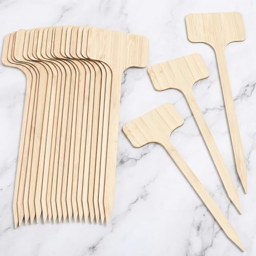 Thinp 20 Pcs T-Type Plant Labels, Bamboo Garden Labels Long Wooden T-Shape Plant Name Tags Garden Markers Sign-Plant Name Stakes for Seedling Vegetable Flowers Planting (6 X 18 cm)