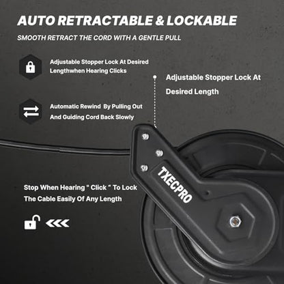 Retractable Air Hose Reel, 3/8 IN x50FT Hybrid Air Hose,Max 300 PSI, Air Compressor Hose Reel with 5 ft Lead in, Ceiling/Wall Mounted,Heavy Duty Air Tool - size: Standard