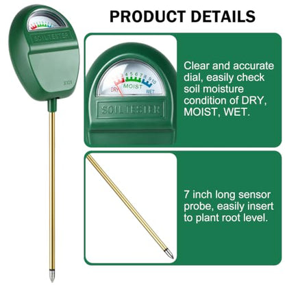 Censinda Soil Moisture Meter, Adjustable Viewing Angles，7" Deep Probe Soil Hygrometer for Plants, No Battery Soil Hygrometer for Indoor Outdoor Garden Potted Plants