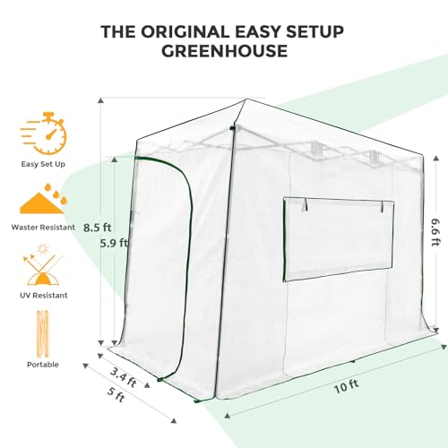 EAGLE PEAK 10x5 Easy Setup Pop Up Greenhouse, Lean-to Design, Clear/White - color: Clear/White, size: 10x5