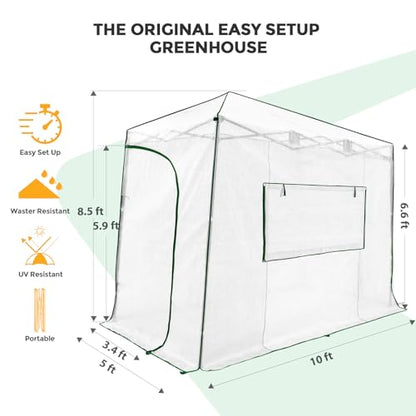 EAGLE PEAK 10x5 Easy Setup Pop Up Greenhouse, Lean-to Design, Clear/White - color: Clear/White, size: 10x5