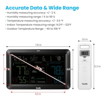 Weather Station Wireless Indoor Outdoor Thermometer Clock (Black)