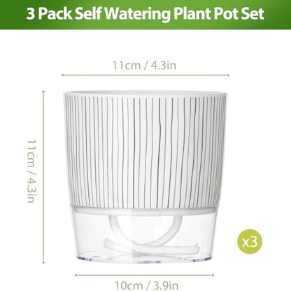 3 Pack Self Watering Pots Set, 4 Inch Self Watering Pots for Indoor Plants - color: Small, 3pcs Black Stripes