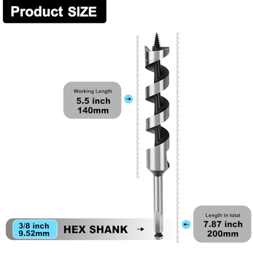 1" X 7.87" Auger Bit for Wood, 26x200mm Hex Long Auger Drill Bit - size: 1" (26mm)diameter, style: 7.87 inch / 200mm Length