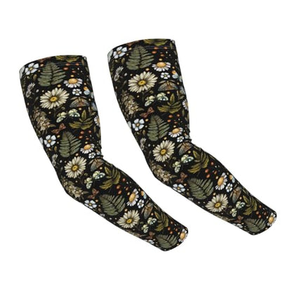 Bulldog Cooling Arm Sleeves Sunscreen Arm Cover With Thumb Hole - color: Forest Fern Flower