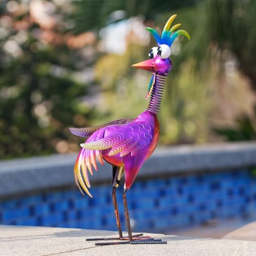 Metal Wacky Rooster Garden Statue for, Patio, Backyard, Lawn - color: Purple