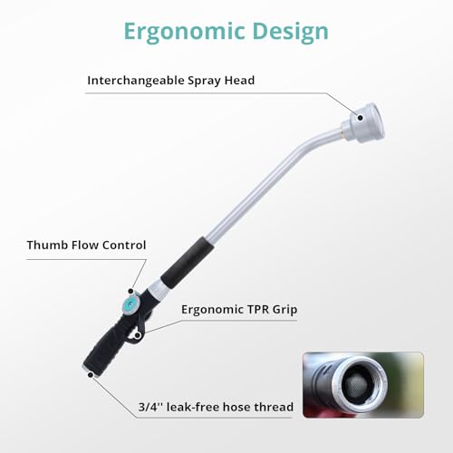 QUOBAS 24"Watering Wand with Interchangeable Spray Head, Garden Hose Nozzle - size: 24”