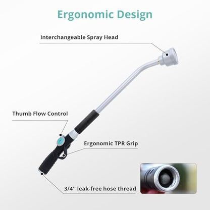 QUOBAS 24"Watering Wand with Interchangeable Spray Head, Garden Hose Nozzle - size: 24”