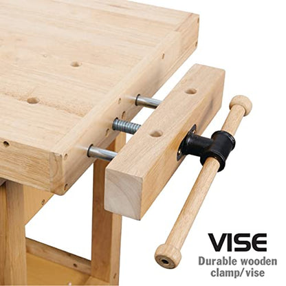 Olympia Tools 64.5" Rubber Hardwood Workbench w/ 4 Drawers & Clamp - size: 60 Inch Workbench