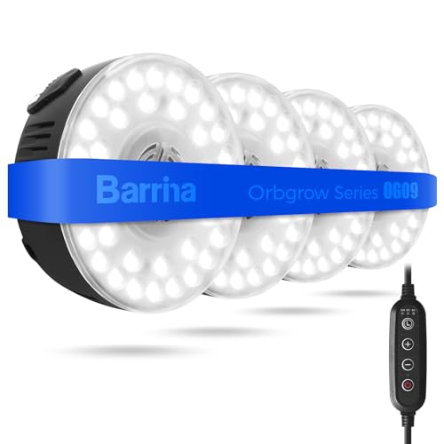 Barrina OG09 Puck Grow Light, 36W(4 x 9W), 5000K, Timer, 4 Packs, Black - color: 5000K-Black Cover, size: 4 Packs with Timer