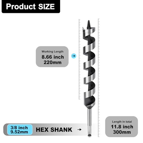 1-1/2" X 11.8" Auger Bit for Wood, 38x300mm Hex Long Auger Drill Bit - size: 1-1/2" (38mm)diameter, style: 11.8 inch / 300mm Length