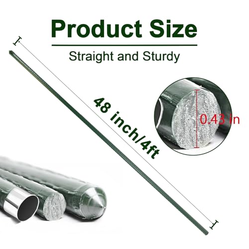 Garden Stakes 4ft, Metal Plant Stakes 4 Feet for Gardening and Farm, 48" Plastic Coated Plant Support for Tomato, Cucumber, Bean, Flower, Potted and More Climbing Plants - size: 4ft, pack of 20