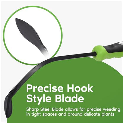 Garden Guru Hook Weeder Tool & Cultivator with Ergonomic Handle – High Carbon Steel Root Weed Puller Cultivator for Dandelion Weeding, Digging, Edging, Planting - Lightweight & Rust Resistant - size: 1 Pack