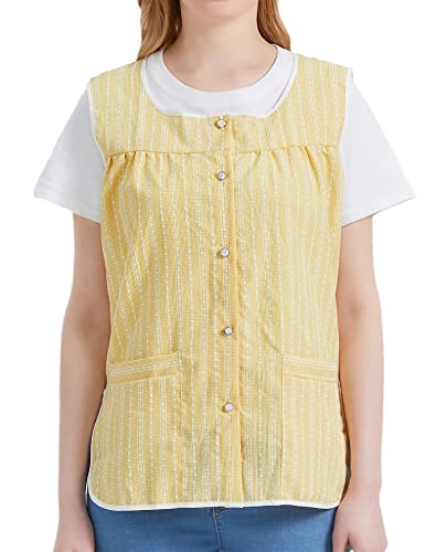 Nanxson Cobbler Aprons for Women with Pockets Smock Apron with Buttons - color: Yellow Stripes, size: Medium