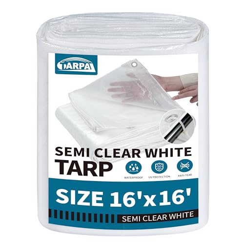 TARPAL 16'x16' Semi Clear Tarp with Grommets Greenhouse Tarp Cover 7.5mil - color: Semi Clear White, size: 16x16ft-Finished size