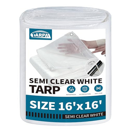 TARPAL 16'x16' Semi Clear Tarp with Grommets Greenhouse Tarp Cover 7.5mil - color: Semi Clear White, size: 16x16ft-Finished size