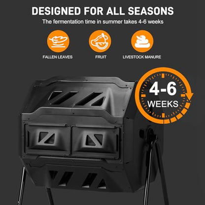 Outvita 43 Gallon Outdoor Compost Bin, Dual Chamber Tumbling Composter