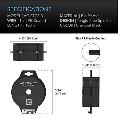 AC Infinity Twist Ties with Built-in Cutter, 100 m (328 ft.)