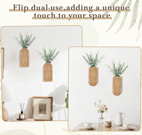 Dahey Wood Wall Planter Vase with Fake Eucalyptus Plants Boho Wall Decor - color: Nurtal
