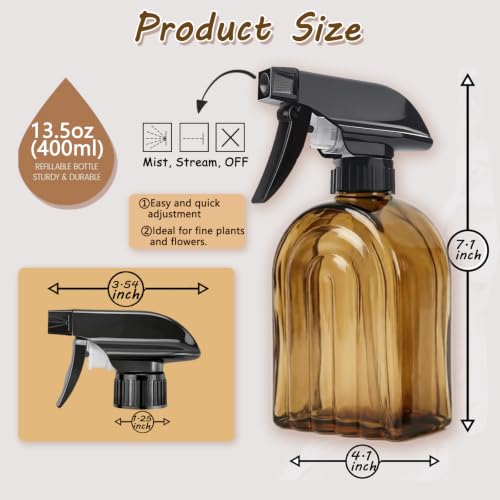 Amber Glass Plant Mister Spray Bottles, 13.5oz Adjustable Nozzle, 2 Pack - color: Amber-1