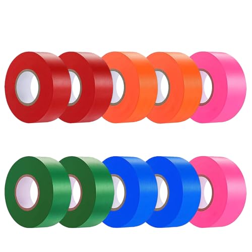 10 Pack Flagging Tape 5 Assorted Colors, Non-Adhesive Marking Tape,1"*2000' - color: 10pack-Red,Orange,Blue,Green,Pink