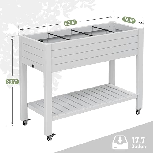 Elevated Raised Garden Bed with Wheels,Planter Box,Ashen-33.7" h - color: Ashen, size: 33.7"h