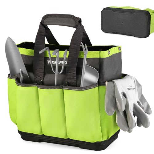 WORKPRO Garden Tool Bag with Waterproof Plastic Base, 8 Pockets