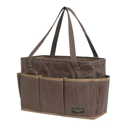15.5-Inch Foldable Open Top Waxed Canvas Tool Bag, Multi-Purpose Wrench Tool Pouch with Handle, Durable and Water Resistant(Grey) - color: Grey, size: 15.5 Inch