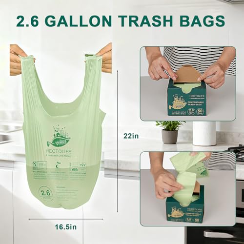 HECTOLIFE 2.6 Gallon 300 Count Compostable Bags Handle Tie - style: 2.6gallon (300count)