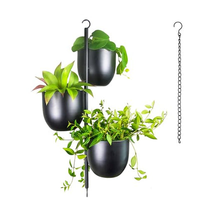 3-Tier Metal Hanging Planter with 6 Inch Oval Pots - Black Modern Triple Tiered Plant Hanger - Vertical Stackable Wall and Ceiling Mount Holder for Indoor and Houseplants - size: Triple-Tier