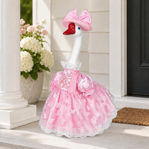 Princess Goose Garden Statue with Pink Dress, Cute Outdoor Decor - color: Pink Princess Set