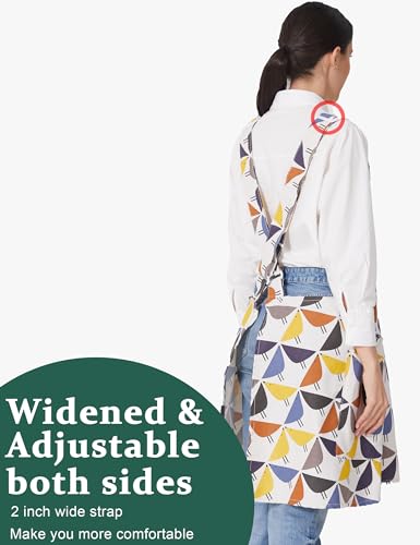 Cozy Adjustable Cross Back Aprons for Women with Pockets Cotton Linen Cooking Kitchen Baking - color: Birds