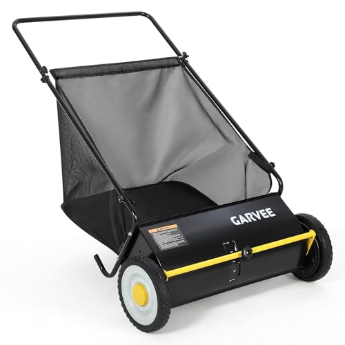 26 Inch Walk Behind Lawn Sweeper, Push Leaf Collector with 2.6 Bushel Collection Bag, Steel Yard Rake for Leaves, Grass Clippings, Debris, Black with Yellow Wheels - color: Black+Yellow Crossbars