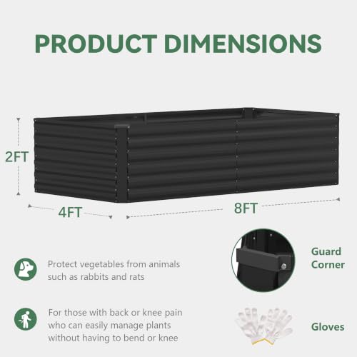 FOOWIN 8x4x2ft Raised Garden Bed Outdoor, Galvanized Steel Garden Beds - color: Black, size: 8x4x2 FT-1PC
