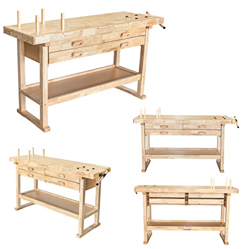 Olympia Tools 64.5" Rubber Hardwood Workbench w/ 4 Drawers & Clamp - size: 60 Inch Workbench