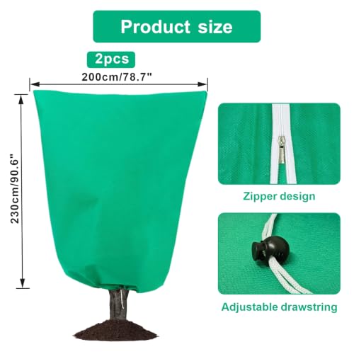 Eunika 2 PCS Plant Covers Freeze Protection w Zipper Drawstring,90.6"x78.7" - color: Green-XL-2