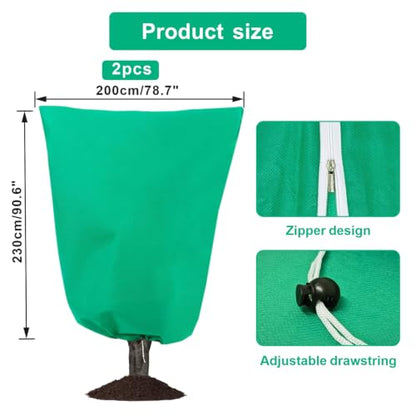 Eunika 2 PCS Plant Covers Freeze Protection w Zipper Drawstring,90.6"x78.7" - color: Green-XL-2