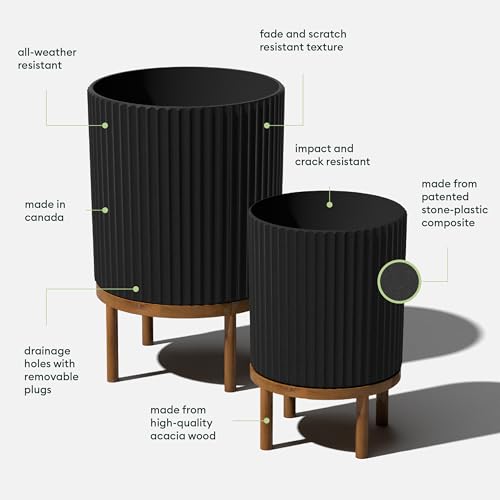 Veradek Demi Series Raised Duo Planters - Set of 2 Planters with Stands - color: Black/Brown, size: Bundle - 2 Pack