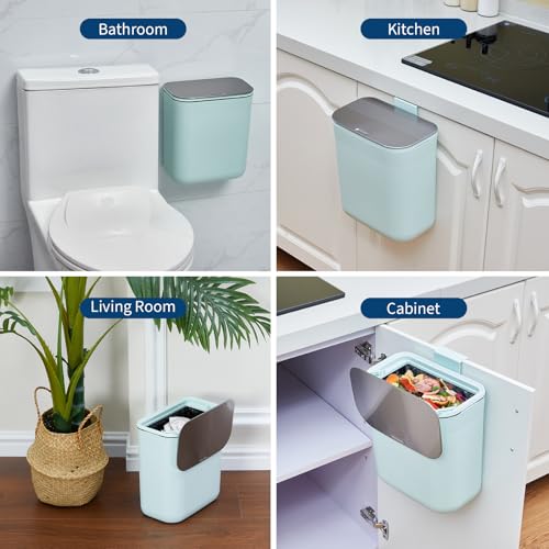 2.38 Gallon / 9 Liter Compost Bin Hanging Trash Can Stainless Steel Garbage Can with Stainless Steel Lid and Hanging Hook, for Kitchen、Bathroom& Offices, Green - color: Green, size: Large