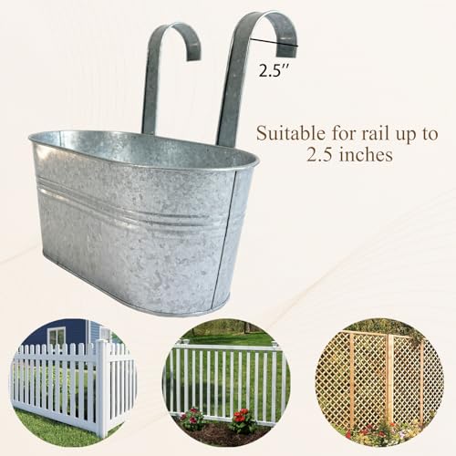 2 Pack 10" Galvanized Hanging Railing Planters with Hooks and Drainage - size: 10 Inch