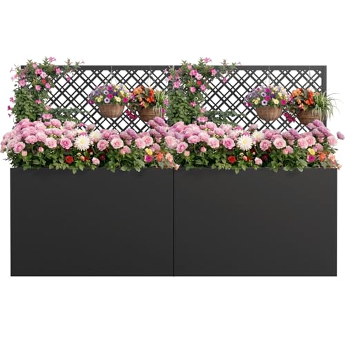 Metal Planter Box with Trellis Set of 2, 47" Raised Garden Bed - size: 2 PCS 35" Lx11.8" Wx47" H - Diamond