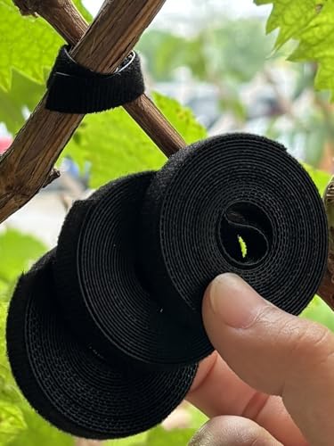 3Roll 200cm Nylon Plant Ties Self Adhesive Cable Twine Fastener Tape (Black) - color: Black