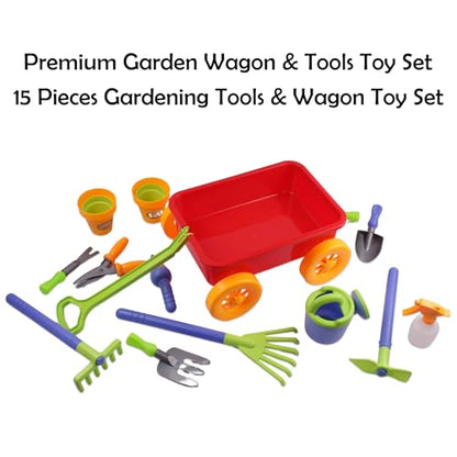 Dimple Red Garden Wagon & Tools Toy Set, 15 Pc Kids Gardening Play Set - color: Red