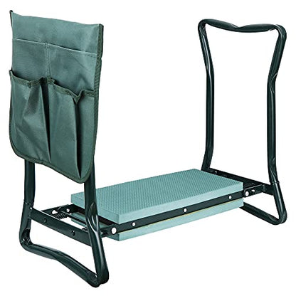 Folding Garden Kneeler Seat Garden Bench Stool with Handles, Multi-use Pouch, Heavy Duty Yard Gardening Chair with Soft Kneeling Pad,Green
