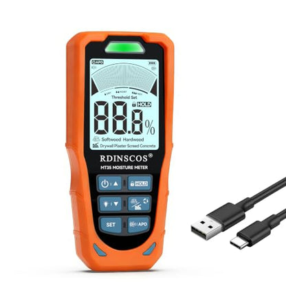 RDINSCOS Pinless Moisture Meter, 6 Modes for Wood, Drywall, Concrete - color: Bright Orange