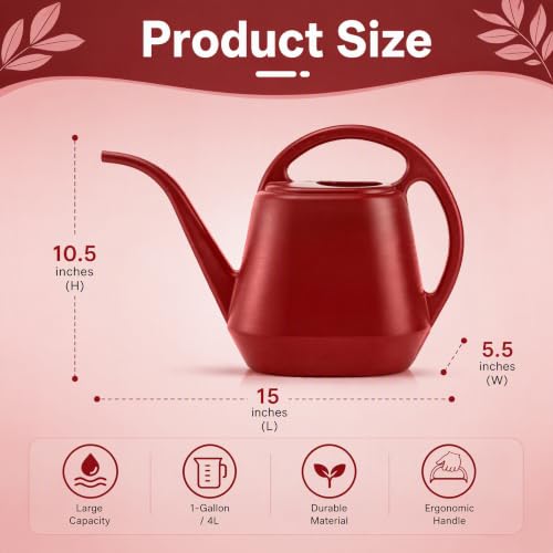 Fasmov Plastic Watering Can, Burnt Red, 1-Gallon
