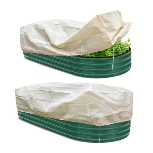 Plant Freeze Protection Cover,2Pack Rectangular Planter Frost Pot Cover,Frost Blankets with Drawstring for Garden Outdoor Balcony Windowsill and Raised Beds(3.2 * 1.6 * 1.6ft, Beige)