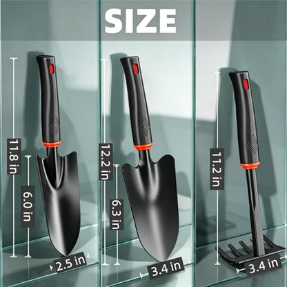 3-in-1 Garden Tool Set, Trowel, Transplanter & Cultivator,with Hang Hole,Ergonomic Handle and Comfort Grip,Rust Resistant Quenched Steel,Gardening Tools for Yard