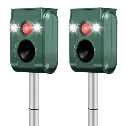 Cat Repellent Outdoor, Solar Ultrasonic Animal Repellent, Squirrel Repellent IP66 Waterproof, Raccoon Deterrent with Motion Detection, Dog Bird Rabbit Skunk Deer Repellent